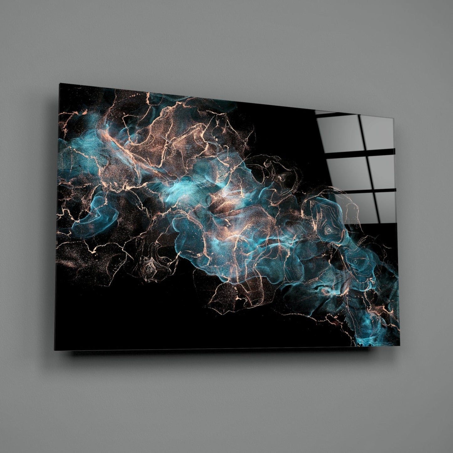 Teal Copper Energy Flow Glass Wall Art