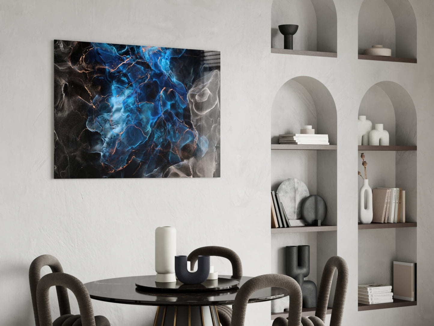 Sapphire Blue Ink Flow Glass Wall Art