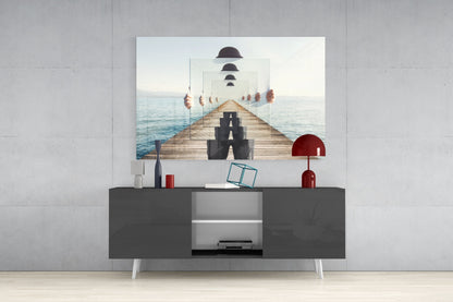 Surreal Recursive Pier Bowler Hat Man Glass Wall Art