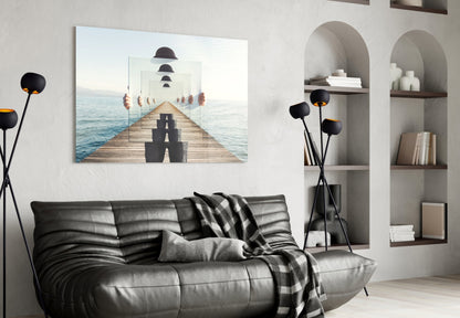Surreal Recursive Pier Bowler Hat Man Glass Wall Art