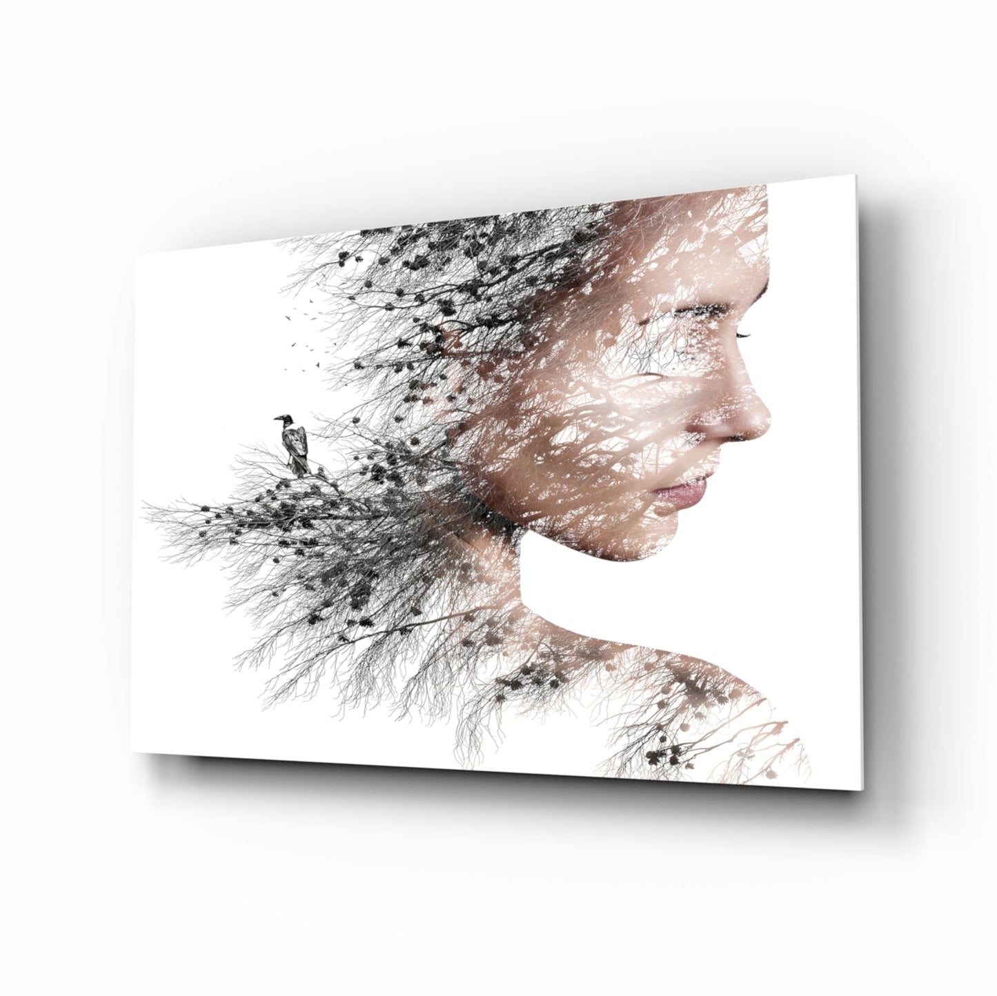 Soft Neutral Windswept Branches Portrait Glass Wall Art