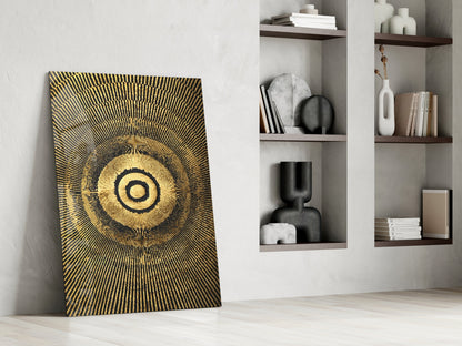 Black Gold Radiant Circle Glass Wall Art