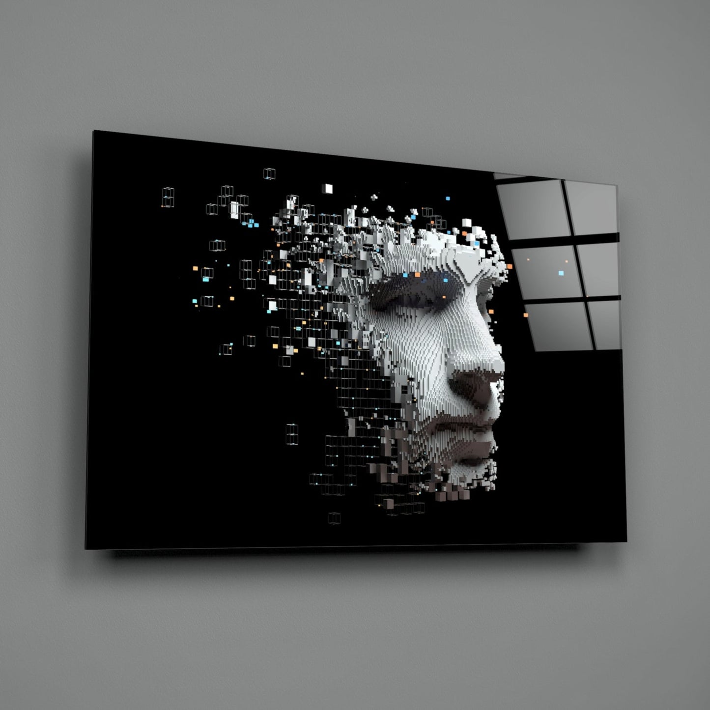 Pixel Dispersing Face Profile Glass Wall Art