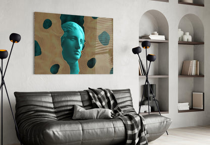 Teal Face Tan Waves Glass Wall Art