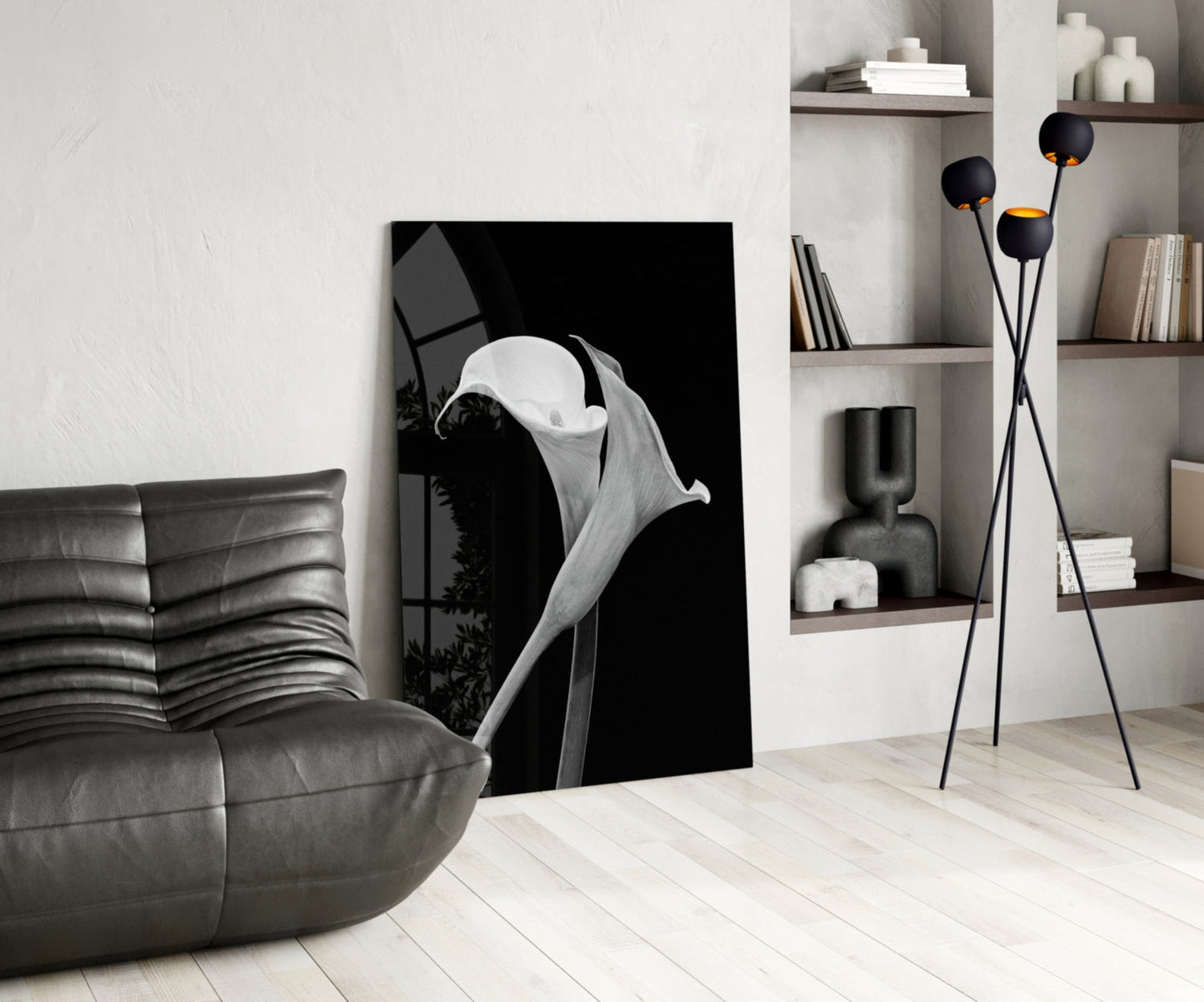 Monochrome Calla Lily Glass Wall Art