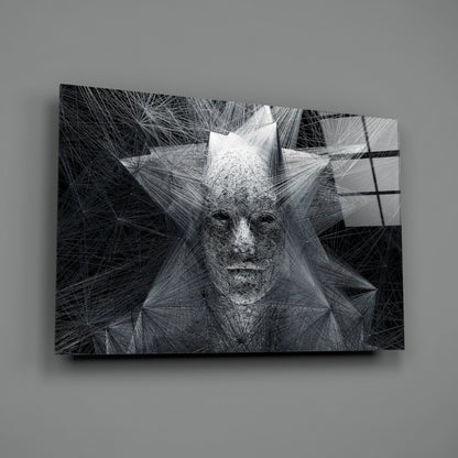 Gray Wire Mesh Crowned Face Glass Wall Art