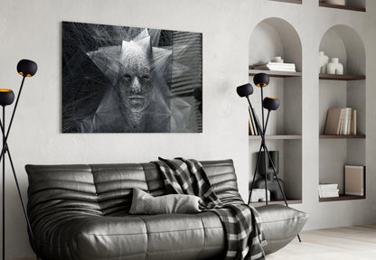 Gray Wire Mesh Crowned Face Glass Wall Art