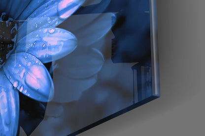 Blue Dewy Daisy Bloom Glass Wall Art