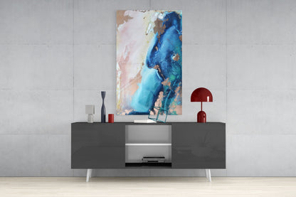 Blue Copper Ink Marble Flow Glass Wall Art