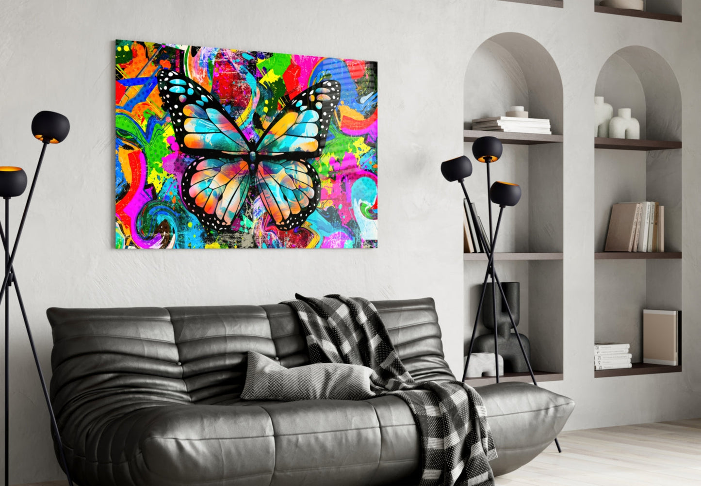 Graffiti Pop Art Butterfly Glass Wall Art