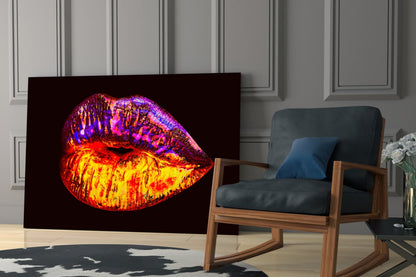 Molten Gold and Purple Metallic Lips Glass Wall Art
