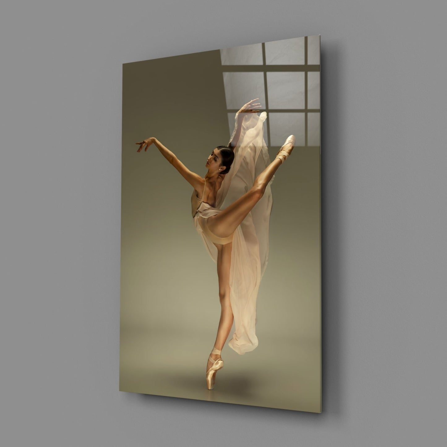 Arched Beige Veil Ballerina Glass Wall Art