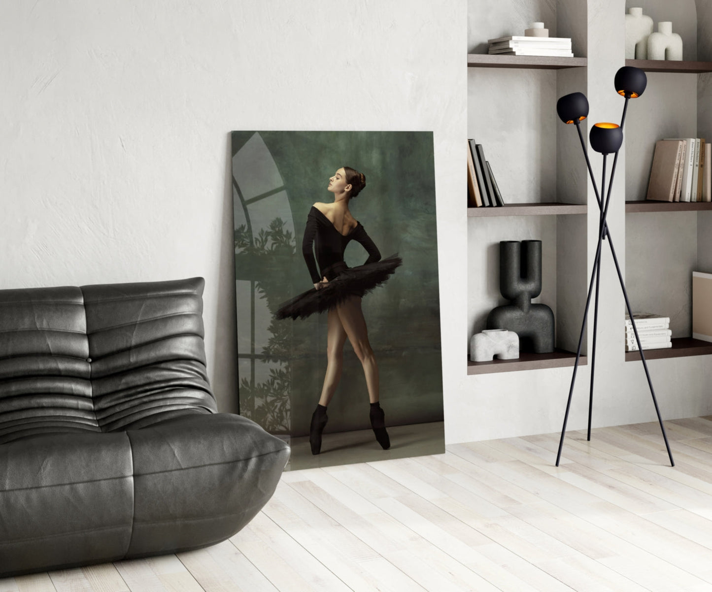 Poised Black Tutu Ballerina Glass Wall Art