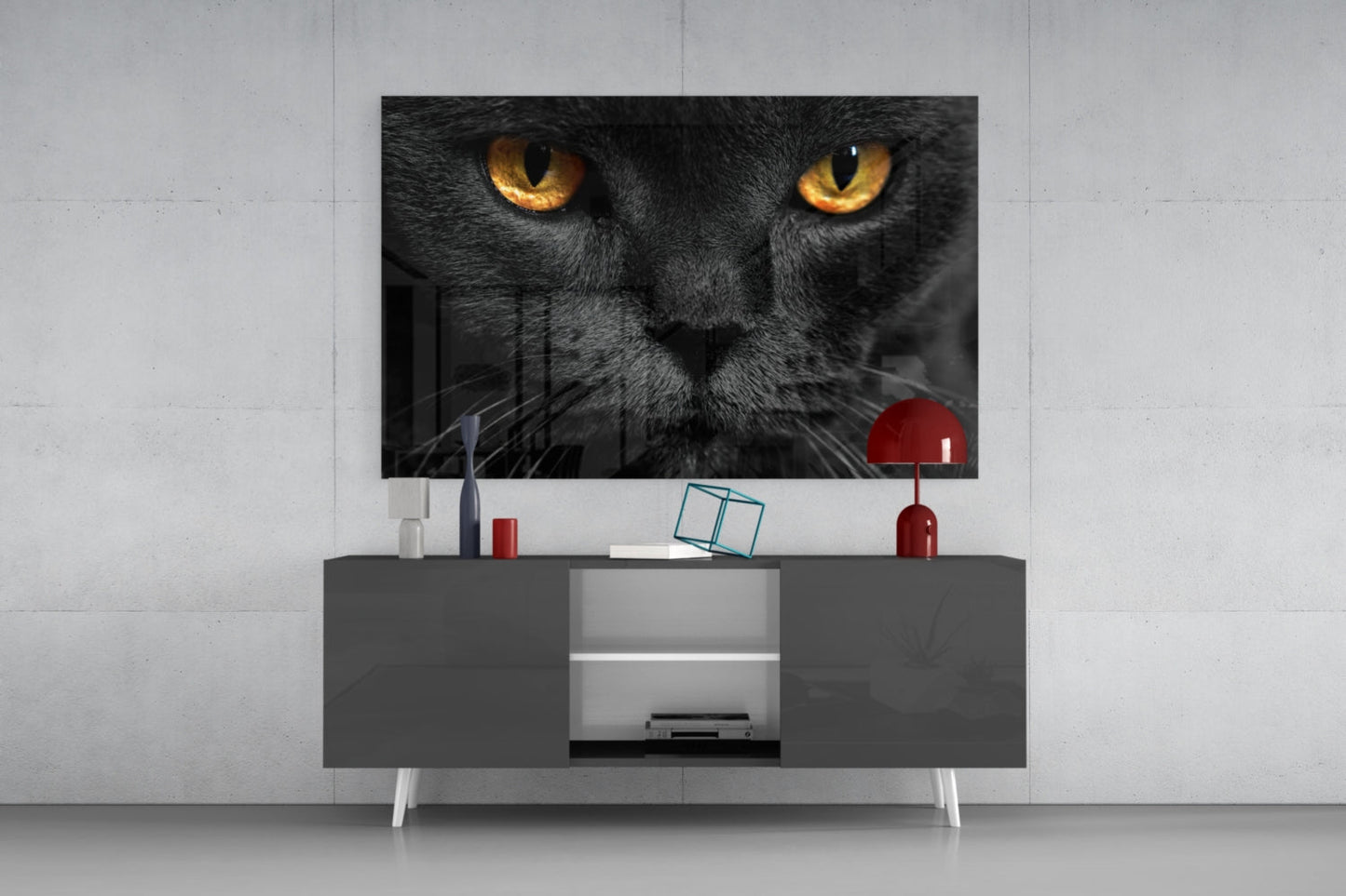 Golden Eyed Black Cat Glass Wall Art