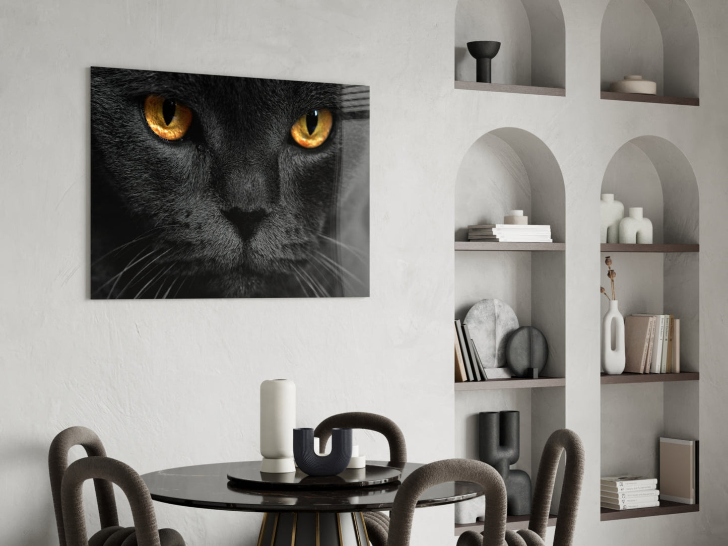 Golden Eyed Black Cat Glass Wall Art