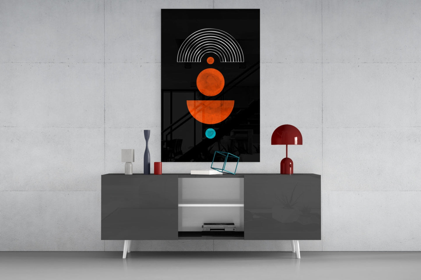 Orange Sun and Half Moon Arch Glass Wall Art
