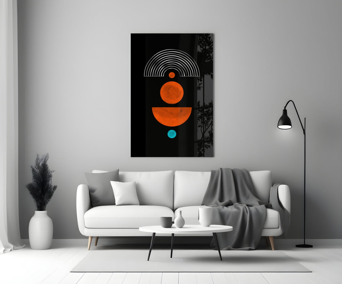 Orange Sun and Half Moon Arch Glass Wall Art