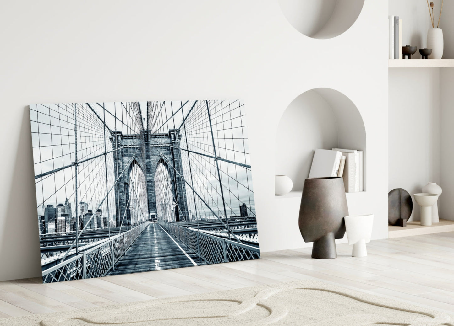 Bridge Walkway Blue Perspective Glass Wall Art