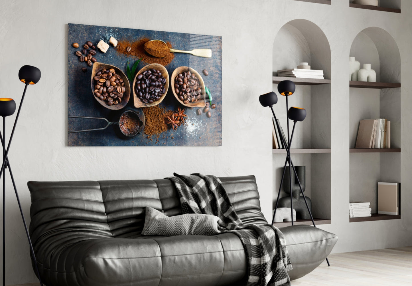 Blue Table Coffee Beans And Star Anise Glass Wall Art
