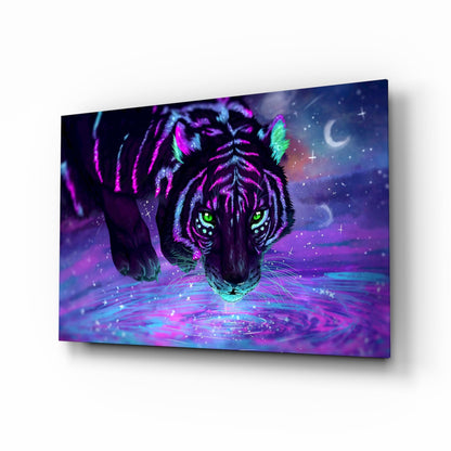 Neon Purple Cosmic Tiger Glass Wall Art