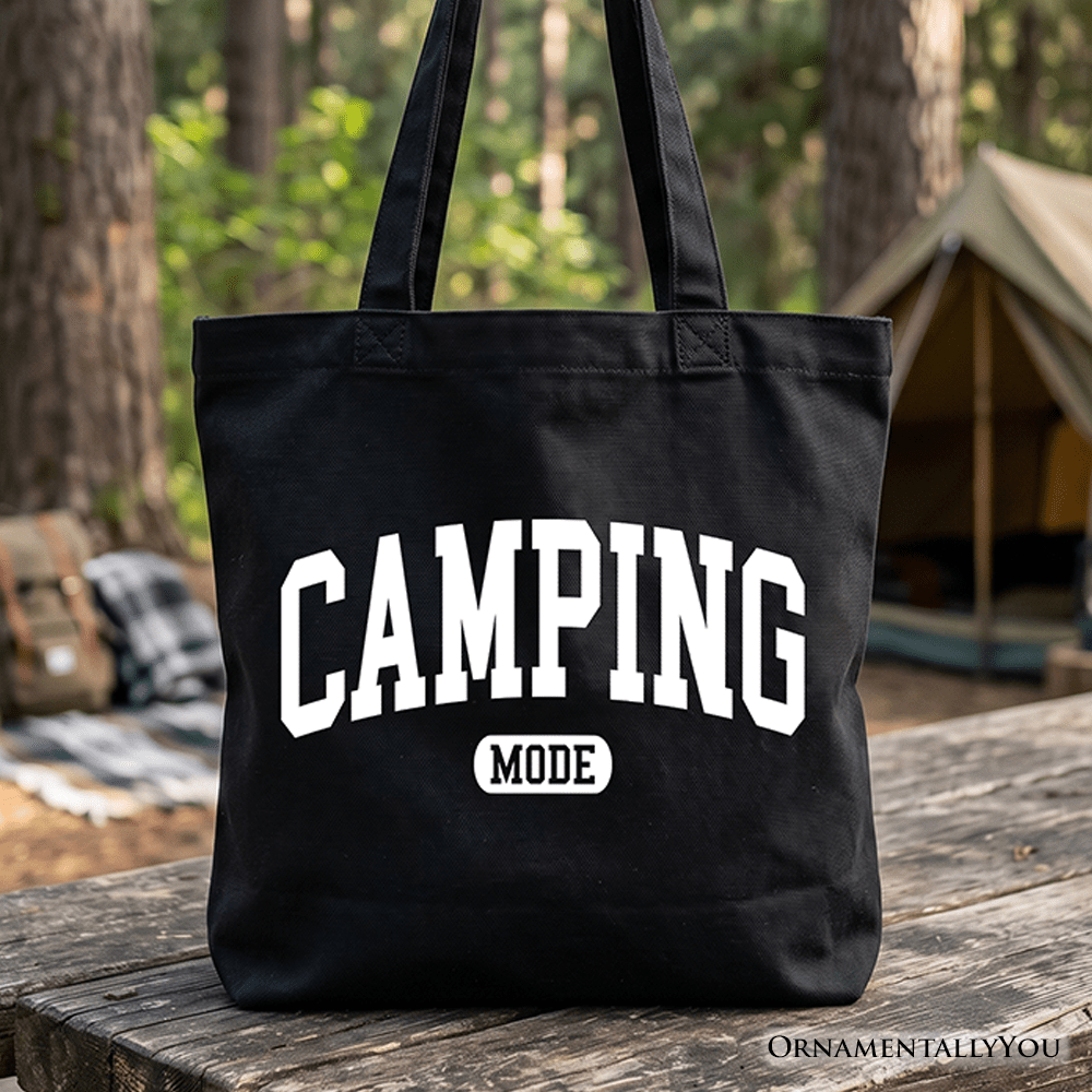 Camping Mode Varsity Tote Bag, Minimalist Outdoors Gift Shopper