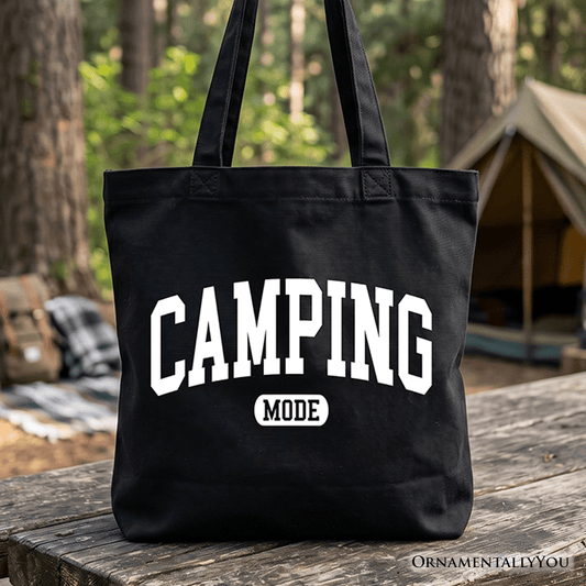 Camping Mode Varsity Tote Bag, Minimalist Outdoors Gift Shopper