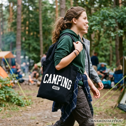 Camping Mode Varsity Tote Bag, Minimalist Outdoors Gift Shopper