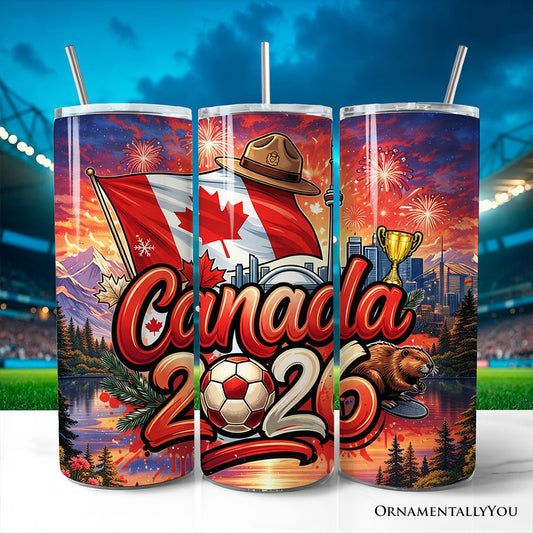 Canada 2026 Soccer Cup Global Championship 20oz Tumbler With Lid and Stainless Steel Straw, Fans Football Gift Cup