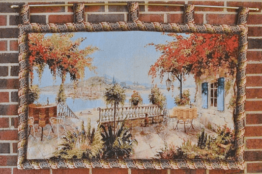 Tache Tapestry Summer Ocean View Coastal Table for Two Wall Hanging Art 28 x 47 (13571B)