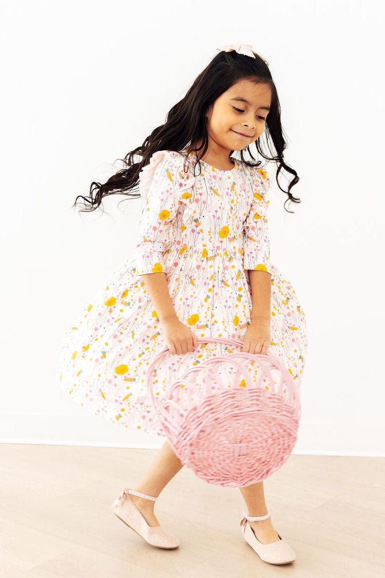 Carrot Cutie 3/4 Sleeve Ruffle Twirl Dress