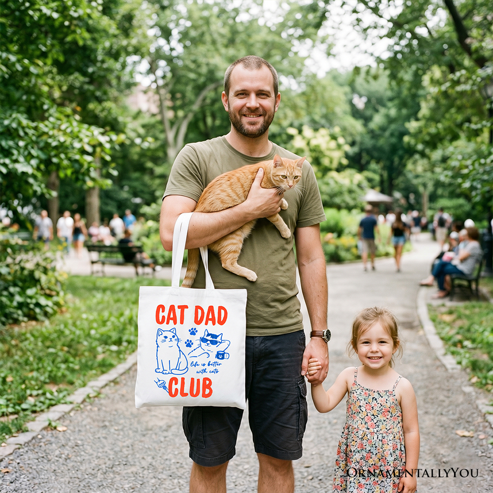 Cat Dad Club Retro Tote Bag, Funny Father's Day Gift Shopper