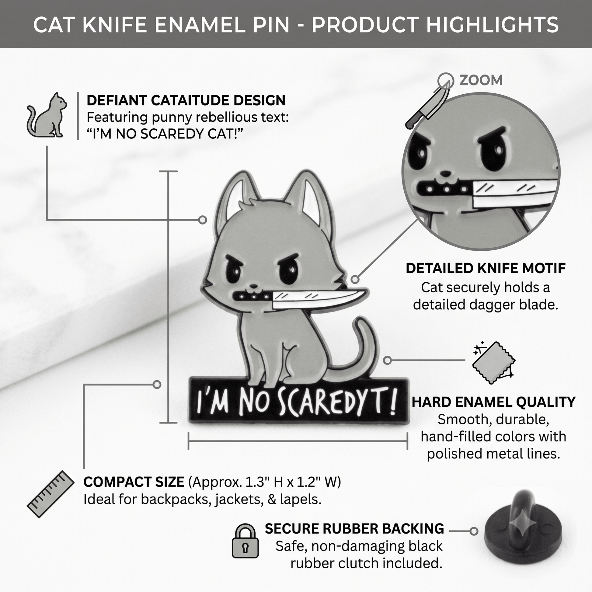 Cat Knife Enamel Pin – Bold Kitty Design for Bags and Jackets