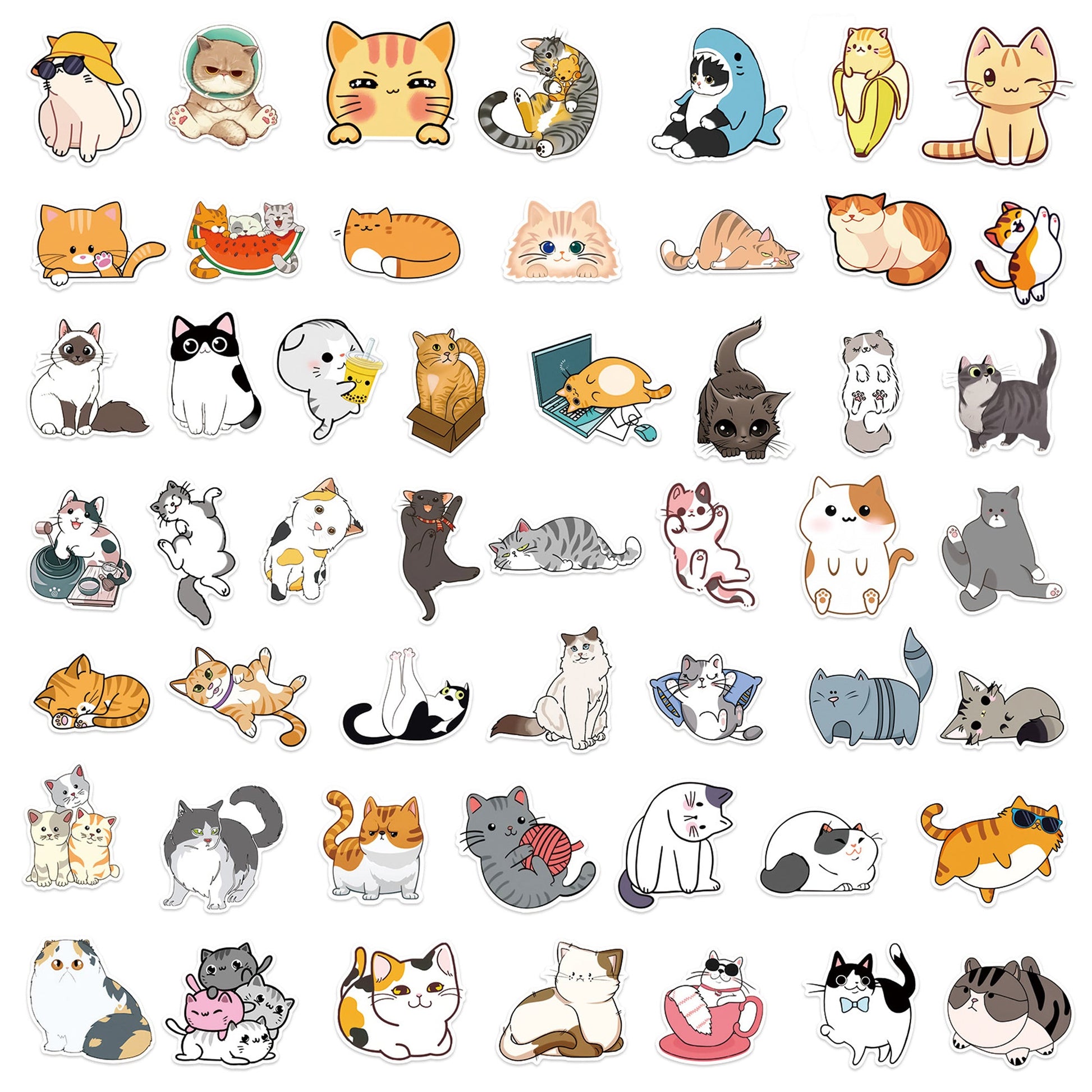 Cat Stickers 50 pcs Non-toxic Vinyl Stickers for Laptops Water Bottles