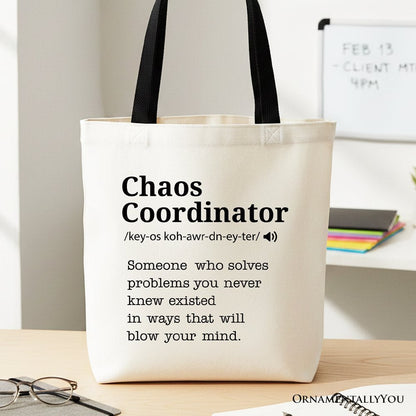 Chaos Coordinator Definition Canvas Tote Bag, Funny Gift Shopper for Busy Moms