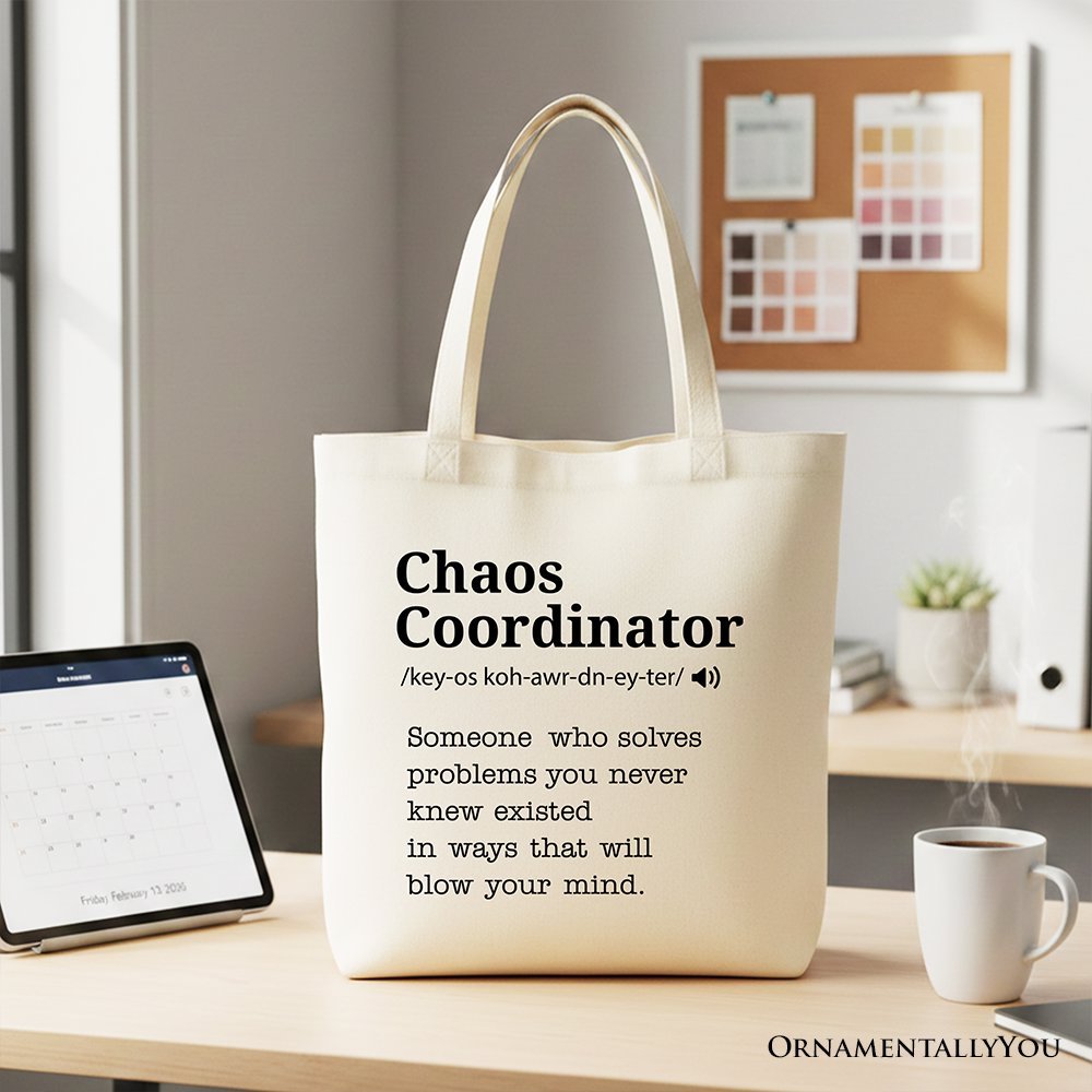 Chaos Coordinator Definition Canvas Tote Bag, Funny Gift Shopper for Busy Moms