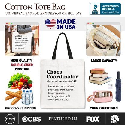Chaos Coordinator Definition Canvas Tote Bag, Funny Gift Shopper for Busy Moms