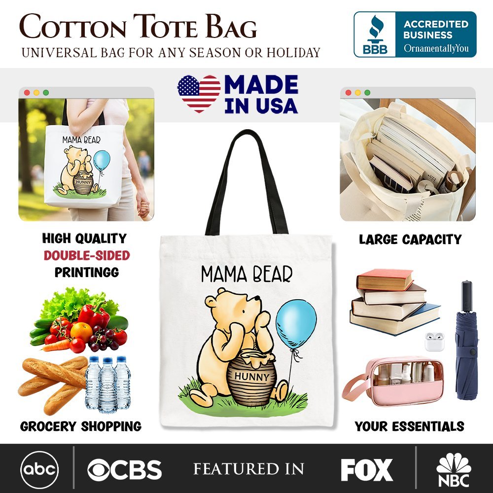 Charming Mama Winnie-the-Pooh Cute Tote Bag, 1926 A.A. Milne Mom Gift Shopper