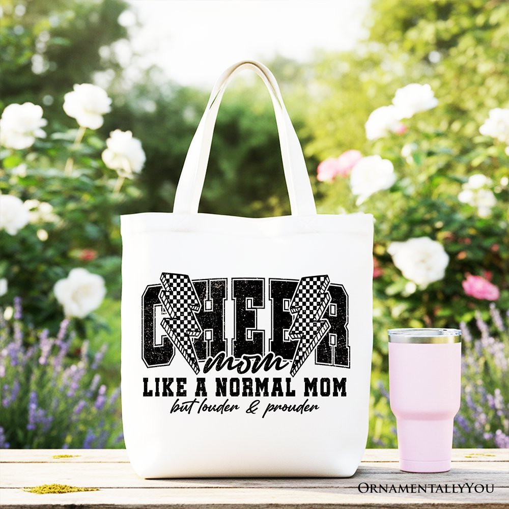 Cheer Mom Lightning Canvas Tote Bag, Cheerleader Retro Gift Shopper for Proud Sports Mothers