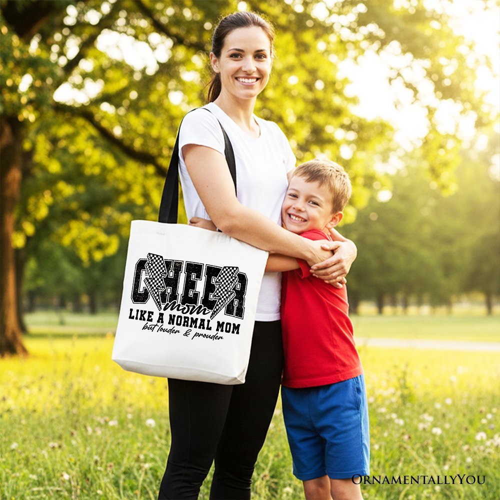 Cheer Mom Lightning Canvas Tote Bag, Cheerleader Retro Gift Shopper for Proud Sports Mothers