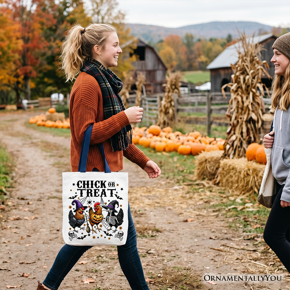 Chick or Treat Chicken Tote Bag, Funny Farmhouse Halloween Gift Shopper