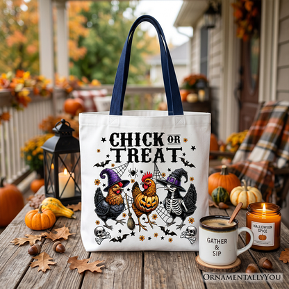Chick or Treat Chicken Tote Bag, Funny Farmhouse Halloween Gift Shopper