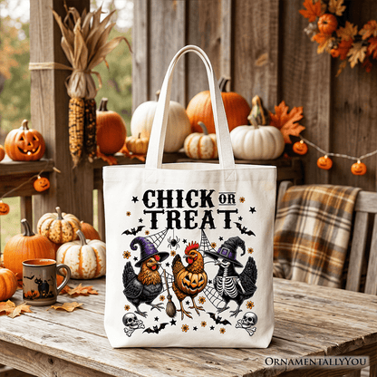 Chick or Treat Chicken Tote Bag, Funny Farmhouse Halloween Gift Shopper