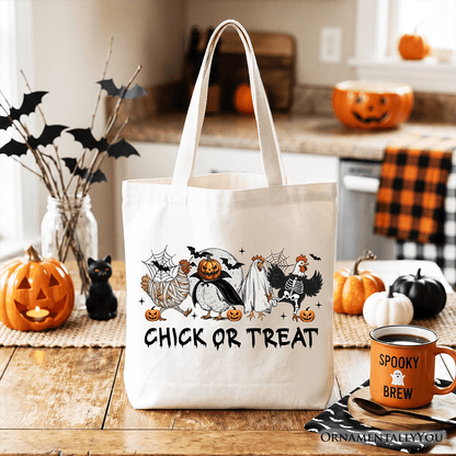 Chick or Treat Spooky Tote Bag, Halloween Chicken Gift Shopper for Country Life Enjoyers