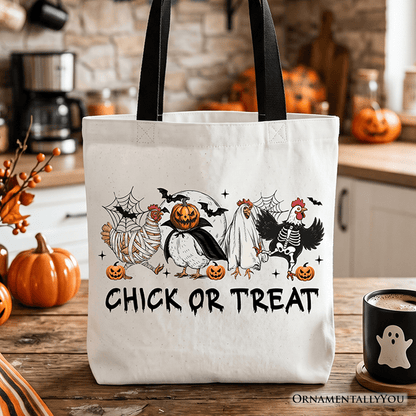 Chick or Treat Spooky Tote Bag, Halloween Chicken Gift Shopper for Country Life Enjoyers