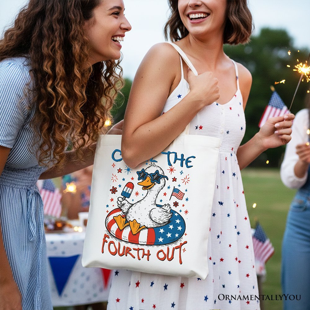 Chill The Fourth Out Goose Canvas Tote Bag, Funny Patriotic 4th of July Gift Shopper