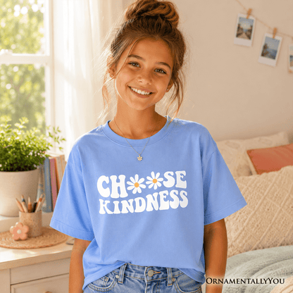 Choose Kindness Daisies Kids T-Shirt, Retro Groovy Positive Quote Tee for Youth