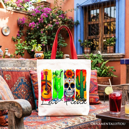 Cinco De Mayo Brushstroke Mexican Tote Bag, Let’s Fiesta Guitar Margarita Skull Cactus Gift Shopper