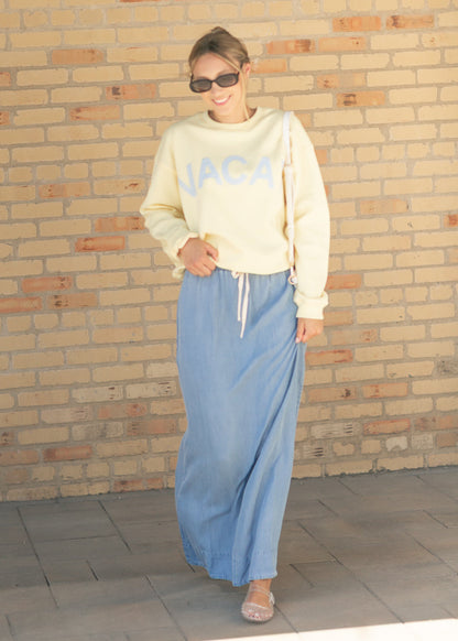 Cleo Medium Wash Chambray Maxi Skirt - Shaketea