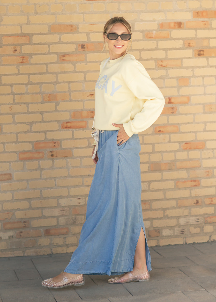 Cleo Medium Wash Chambray Maxi Skirt - Shaketea