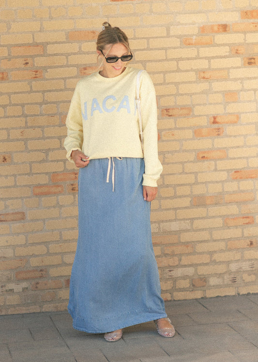 Cleo Medium Wash Chambray Maxi Skirt - Shaketea